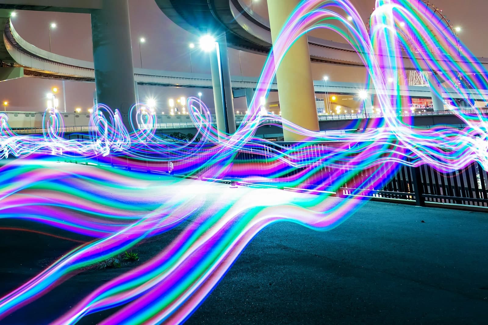 Purple and blue city light trails representing cross-market movement.